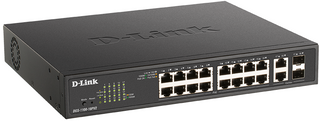 DLINK 18-Port Gigabit Smart Managed Switch with 16 PoE+ and 2 Combo RJ45/SFP ports. PoE budget 130W.