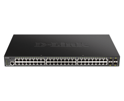 DLINK 52-Port Gigabit Smart Managed PoE+ Switch with 48 PoE+ RJ45 and 4 SFP+ 10G Ports. PoE budget 370W.