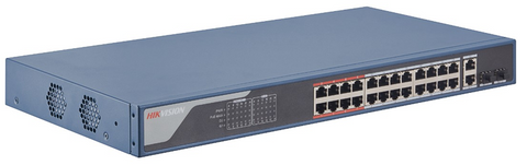 HIKVISION SWITCH 24 POE PORTS, 2 X GIGABIT RJ45/SFP UPLINKS, SMART MANAGED, 370W ,POE CONFIG(3E1326P)