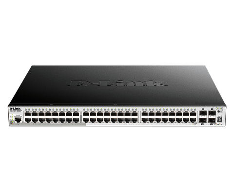 DLINK - 52 Port Gigabit SmartPro Stackable PoE Switch with 48 RJ45 and 4 SFP+ 10G Ports. PoE budget 370W