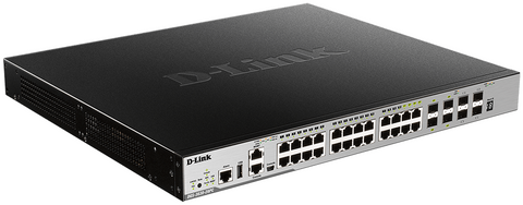DLINK - 28-Port Gigabit xStack Layer 3+ Managed Stackable Switch with 24 PoE+ and 4 10 GbE SFP+ Ports