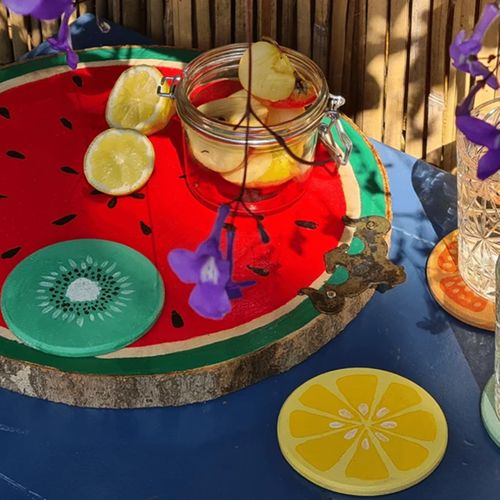 Upcycle old coasters (fruit edition)