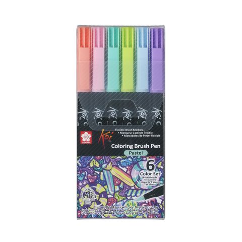 Sakura Koi Colouring Brush Pen, 6pc Set Pastel