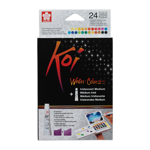 Koi Watercolour Pocket Field Sketch Box 24 colours + Iridescent Medium