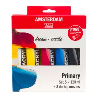 Amsterdam Standard Series acrylic paint primary set - 5 x 120 ml + 3 dosing nozzles