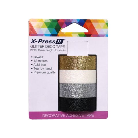 X-Press It Glitter Deco Tape Jewels 15mm x 3m x 4 rolls