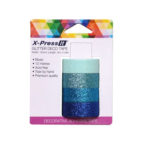 X-Press It Glitter Deco Tape Blues 15mm x 3m x 4 rolls