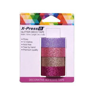 X-Press It Glitter Deco Tape Pinks 15mm x 3m x 4 rolls