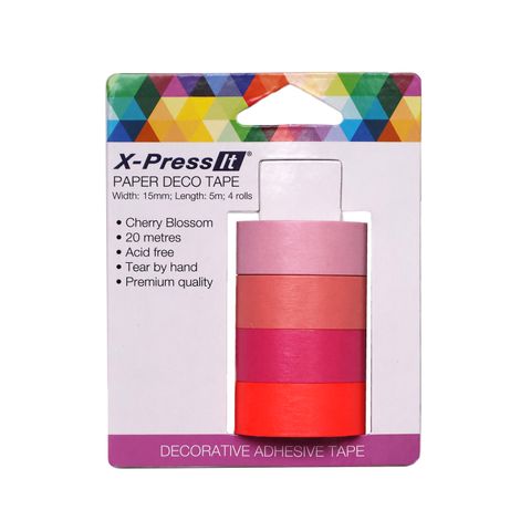 X-Press It Paper Deco Tape Cherry Blossom 15mm x 5m x 4 rolls