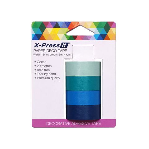 X-Press It Paper Deco Tape Ocean 15mm x 5m x 4 rolls