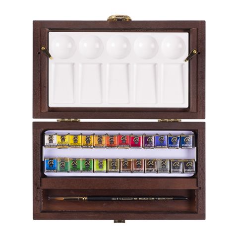 Rembrandt Watercolour Wooden Box Set Traditional Pans