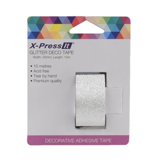 X-Press It Glitter Deco Tape Silver 25mm x 10m
