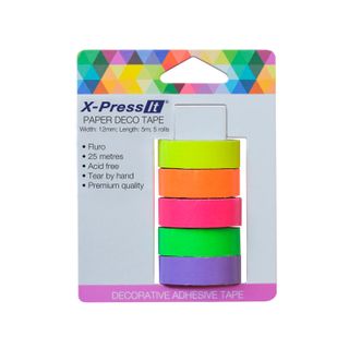 X-Press It Paper Deco Tape Fluro 12mmx5m 5 rolls