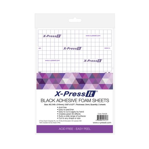 X-Press It Adhesive Foam Sheets Black 2mm A5 2 sheets