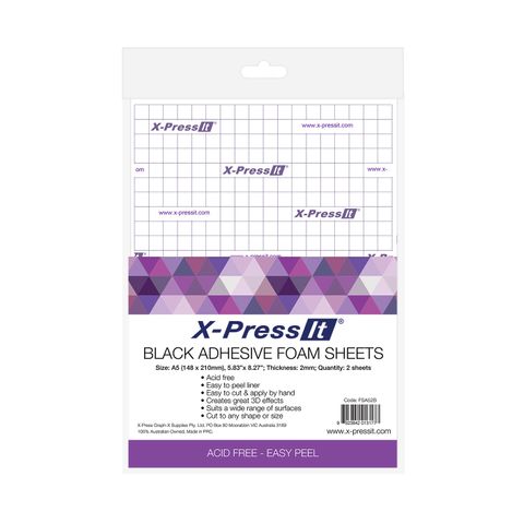 X-Press It Adhesive Foam Sheets Black 2mm A5 2 sheet pacl