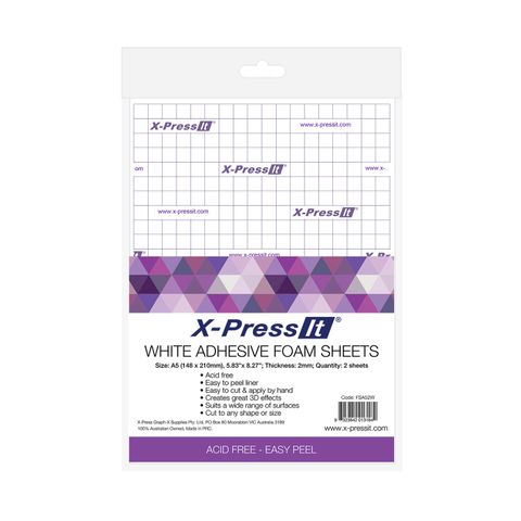 X-Press It Adhesive Foam Sheets White 2mm A5 2 sheets