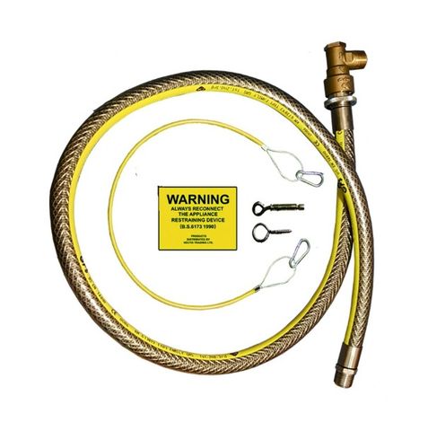 DOMESTIC GAS COOKER HOSE WITH RESTRAINING STRAP FIXINGS