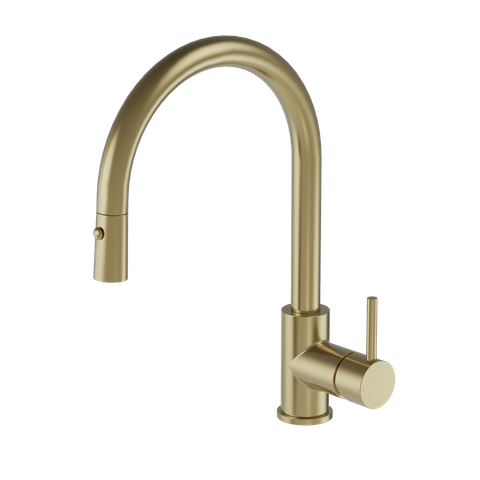 BUDDY KITCHEN MIXER ROUND SPOUT WITH PULL OUT SPRAY BRUSHED BRASS PVD