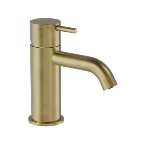 BUDDY LOW CURVED SPOUT BASIN MIXER BRUSHED BRASS ORGANIC