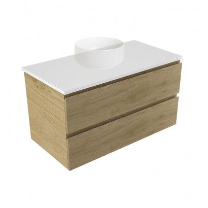 EVOLVE WALL VANITY 890MM W/ WHITE EVOSTONE TOP 2 DRW FRENCH OAK VELVET